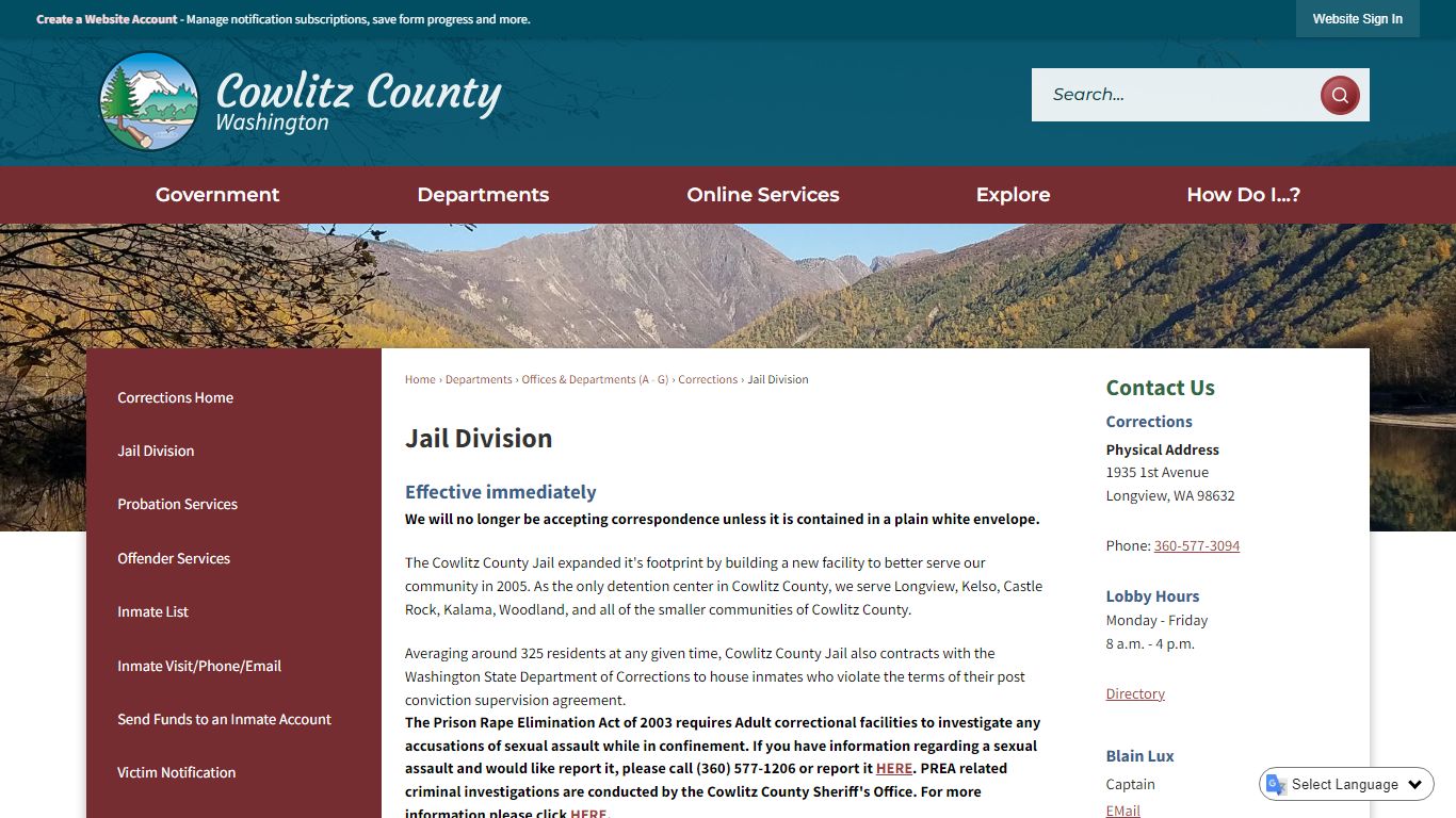 Jail Division | Cowlitz County, WA - Official Website